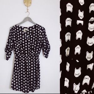 Mimi Chica black and white cat print shirt dress M